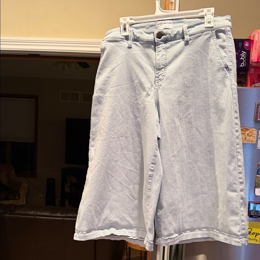 Lane Bryant Striped Blue and White Denim stretch wide leg capris